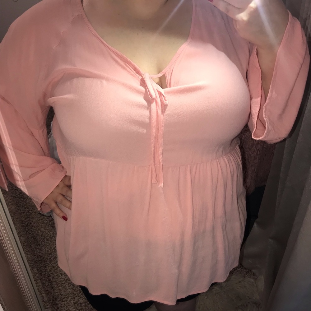 Pink Bell Sleeve Blouse - plus size
